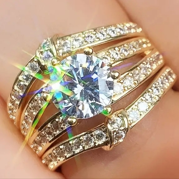 3 pc Laxury Ring Set for Her.18 K Gold Plated with High Quality Cubic Zirconia.
